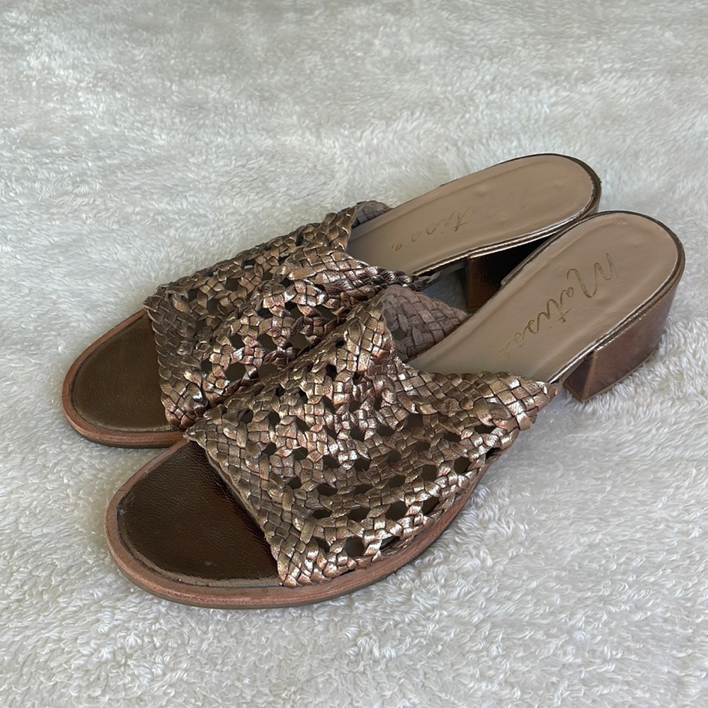 Matisse Bronze Copper Woven Leather Heel Sandals